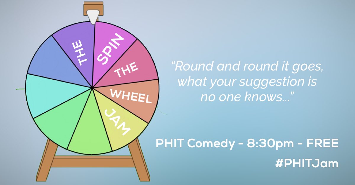 Andreaontheair's tweet photo. Tonight! Spin the wheel at @phitcomedy’s #improv Jam. Free, Fun, Friendly, Open to All. No experience required! #PHITJam https://t.co/aXhp2UtKOR