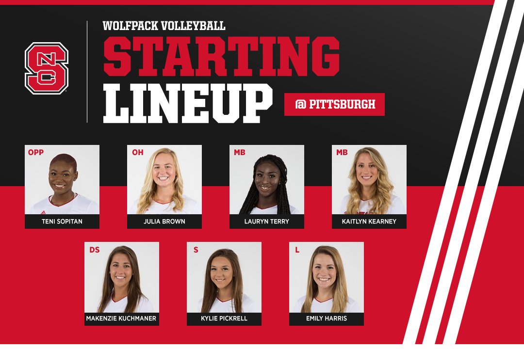 PackVball's tweet photo. #PackDig starting lineup against Pitt, the Wolfpack is 13-7 overall and 8-1 in ACC play while the Panthers are 16-4 and 9-0 in conference https://t.co/itDLHniHyp