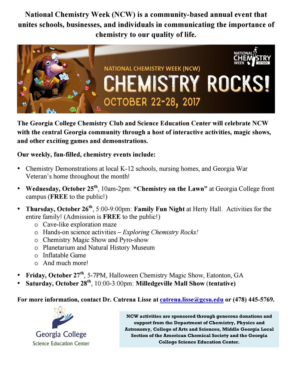 GCscienceedu's tweet photo. CHEMISTRY ROCKS! #NCW30Years #ACS #gcchemistry #georgiacollege #gcscienceedu https://t.co/2TJ5xuVJHX