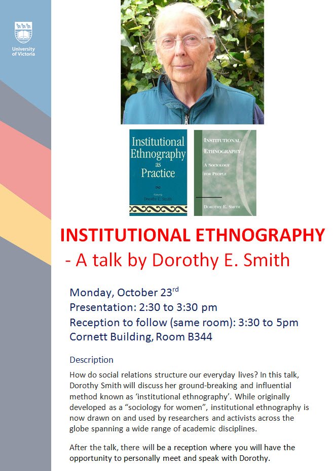 UVic Sociology (@uvicsoc) on Twitter photo Dorothy Smith at UVic tomorrow! (Oct 23rd) <a href="/UVicNursing/">University of Victoria - School of Nursing</a> @UVicEducation <a href="/UVicSocialSci/">UVic Social Sciences</a> <a href="/CSPTUVic/">CSPT-UVIC</a> <a href="/uvicpoli/">UVic PoliSci</a> <a href="/TransArchives/">Chair in Trans Studies & Archives</a> <a href="/uvic/">UniversityOfVictoria</a> #uvic #yyj Dorothy Smith at UVic tomorrow! (Oct 23rd) <a href="/UVicNursing/">University of Victoria - School of Nursing</a> @UVicEducation <a href="/UVicSocialSci/">UVic Social Sciences</a> <a href="/CSPTUVic/">CSPT-UVIC</a> <a href="/uvicpoli/">UVic PoliSci</a> <a href="/TransArchives/">Chair in Trans Studies & Archives</a> <a href="/uvic/">UniversityOfVictoria</a> #uvic #yyj