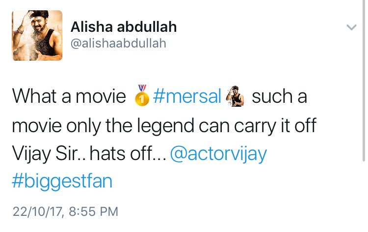 fidonomics's tweet photo. Its been #3yearsofBlockbusterKaththi .
From Fan to BiggestFan ..
India’s Fastest Female Racer @alishaabdullah
#MersalBlockbuster #Kaththi https://t.co/7k3CcxblcC