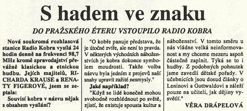Znovu89's tweet photo. Etnickou hudbu i klasiku, reggae i operety, politiku i pořady pro děti – to vše vysílá nové Radio Kobra. #rozhlas92 #mfd92 (21.10.1992) https://t.co/GGrBVmr55H