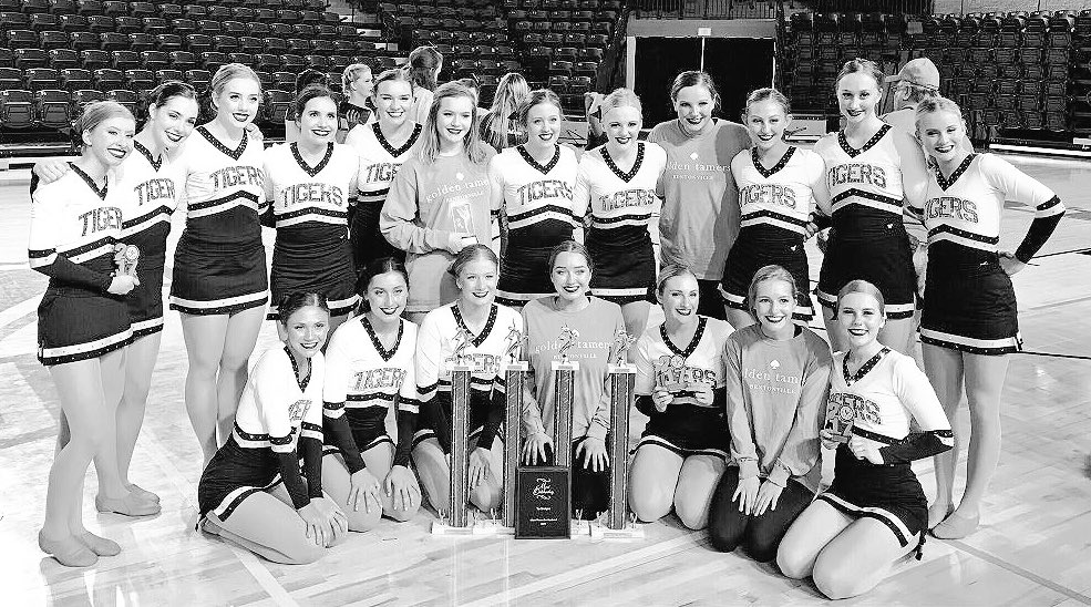 BentonvilleHS's tweet photo. The @BHStigerdancers placed 1st in all of their dances AND won the overall technique award yesterday in Alma. Next competition is this Saturday at home! 

Great job, Golden Tamers! 👯 https://t.co/dR1CEfvjje