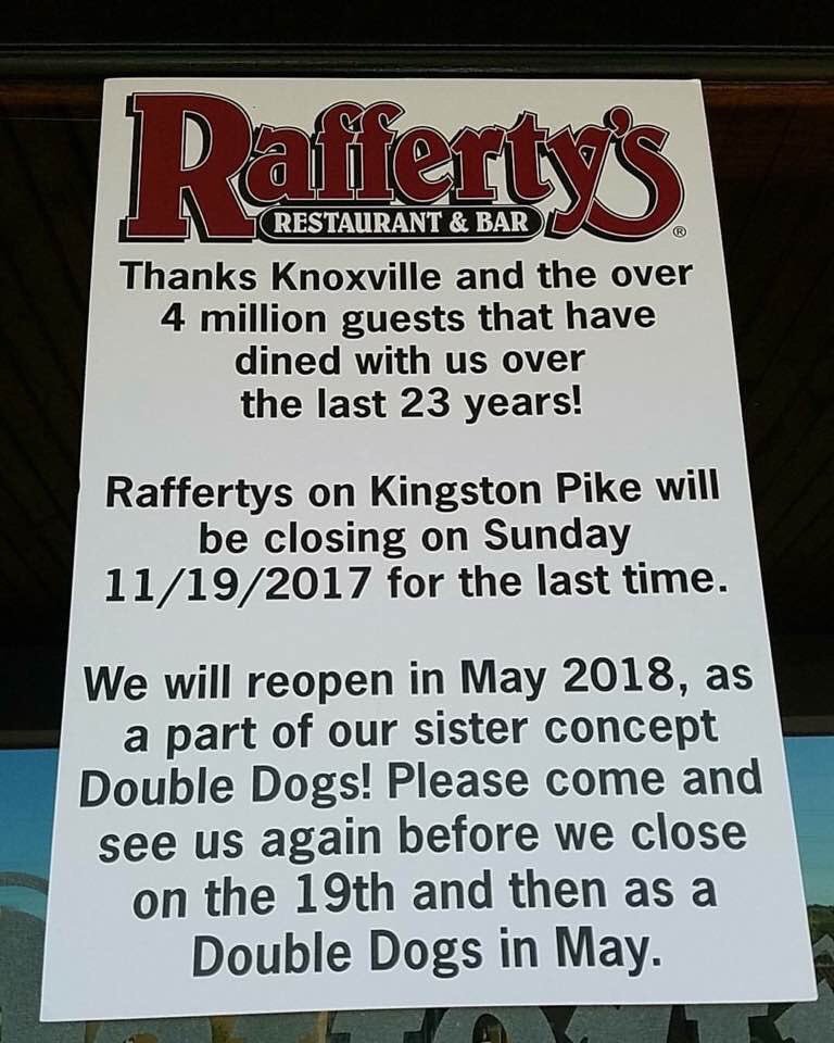 wivkjimmy's tweet photo. Awful news. One of my favorite restaurants is closing. #Raffertys https://t.co/2hmDFFDrrs