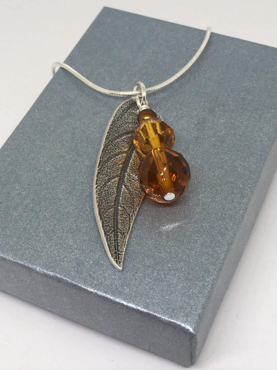 silverby387's tweet photo. Another #birthstone piece, smoked #topaz #Swarovski beads with a #silver leaf pendant ❤️ #keepsake #jewellery #gift #handmade #etsy https://t.co/BADhPHB4yR