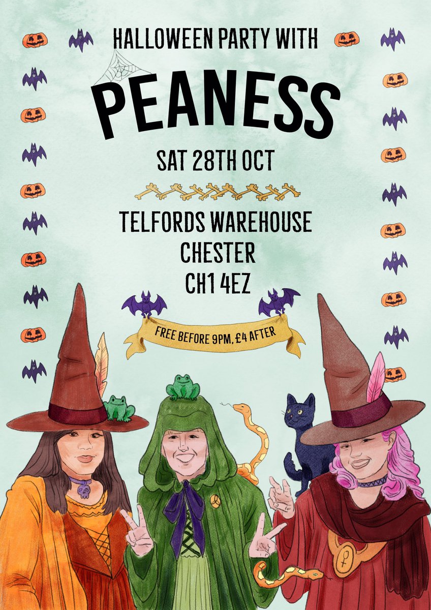 PeanessBand's tweet photo. Local to Chester? We highly recommend attending our Halloween fancy dress party in @Telfords on Sat. 🎃👻🕷#chestertweets https://t.co/LaCcQXWfZP