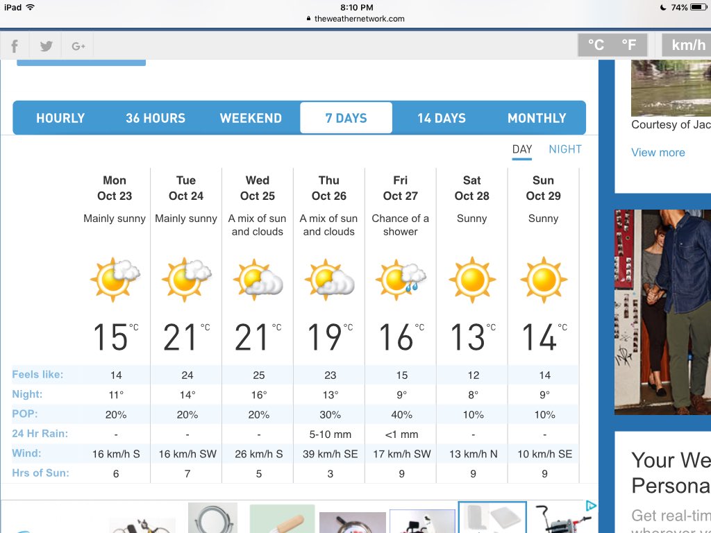 SwiftieGleek92's tweet image. The forecast for this coming week. I live in Canada. #iwantfallweather