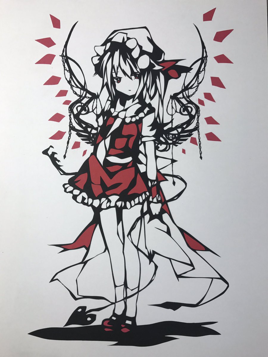 Nきゅうり Pa Twitter 切り絵 フラン 東方 とりあえずか紅楼夢が終わったのであげてなかった切り絵載せます 1色だけ色をつけたフランちゃん 多分だけどこのフラン作ったの3回目で初めて色入れた