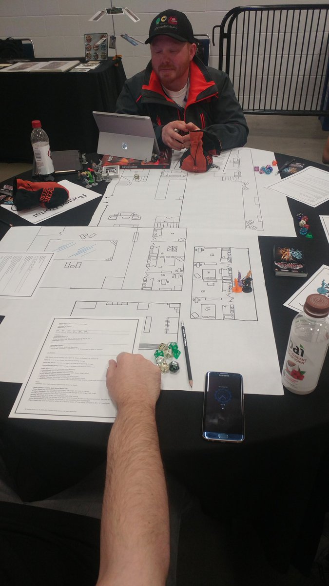 Tranzor's tweet photo. Our own @Reidpocalypse running Hotel Hell our#AtRRPG #dnd5e adventure being run at #GE2Live! #ge2 #pathfinder #tabletop #rpg #indiegame https://t.co/oAszVPVGIF