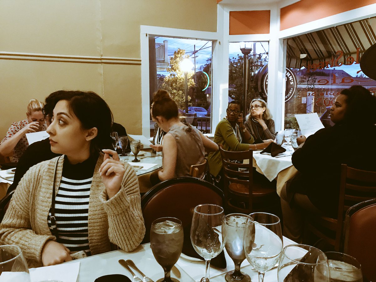 mgcsphd's tweet photo. Wrapping up a great first day at the #GPP17 with some wonderful women. @womenalsoknow @MapleStreetCafe https://t.co/ZVSE9vRI7c