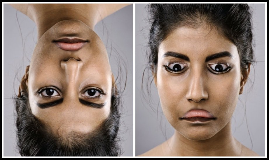 Qafzeh's tweet photo. At first glance, this upside-down face appears normal. Flip it right side up #ThatcherEffect https://t.co/bfT87lnygg https://t.co/5VKRRM0NOe https://t.co/TuOjxiQJyS