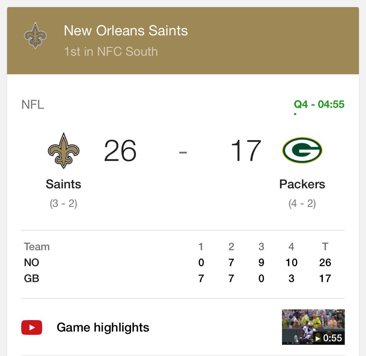 wxpatpete's tweet photo. Come on Saints! #keepthatlead #whodat https://t.co/0iDKtdTyJh