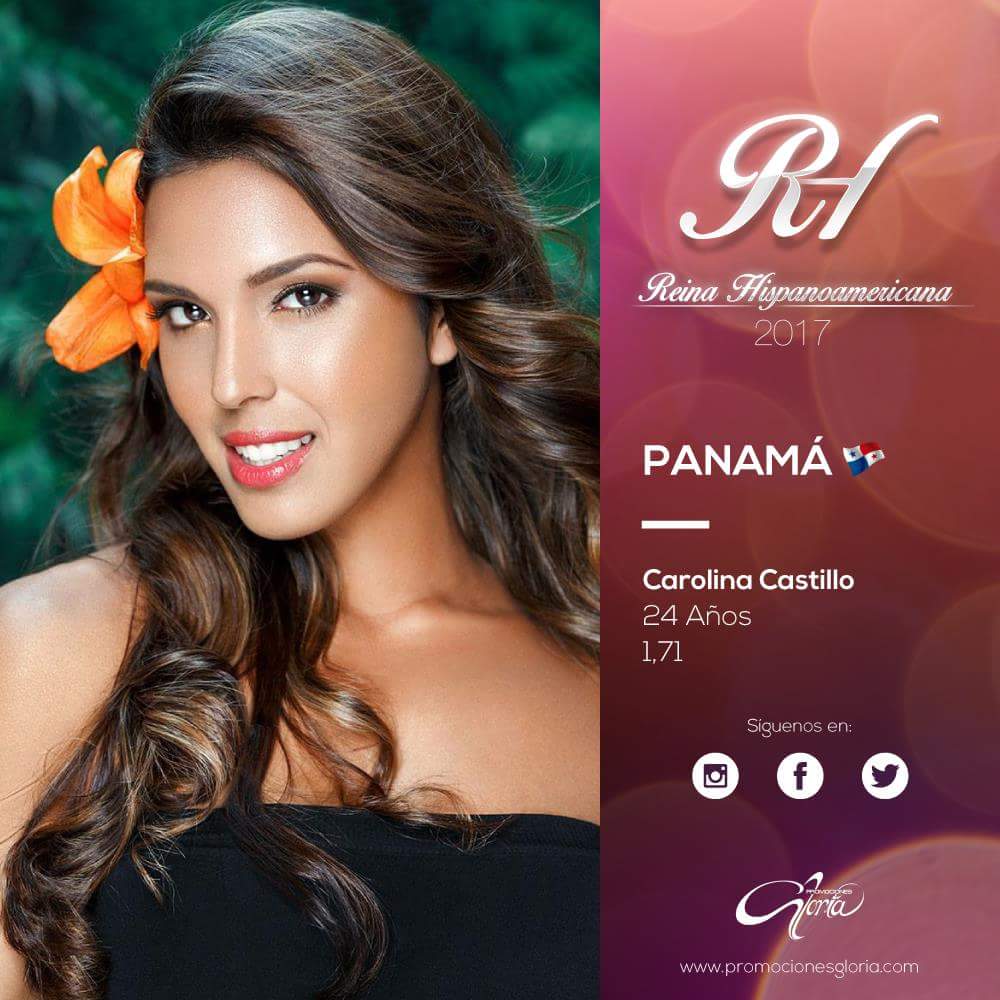 ¡Conocemos oficialmente las candidatas a #ReinaHispanoamericana2017!

Carolina Castillo, Miss Panamá
Edad: 24 Años
Estatura: 1.71 cm