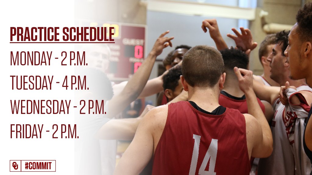 OU_MBBall's tweet photo. Every #Sooners practice is open to our fans. Here is the schedule for this week. #Commit https://t.co/kyosYXMFWF