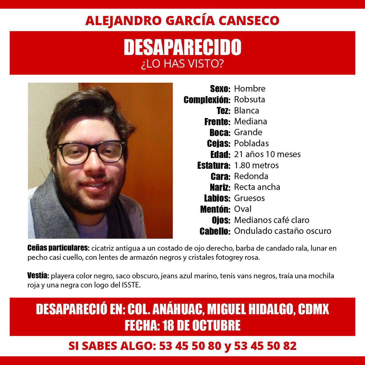 Por favor si tienen información de Alejandro , su familia lo esta buscando RT