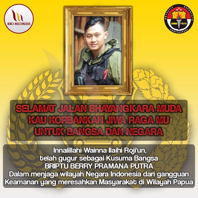 DivHumas_Polri's tweet photo. Selamat Jalan Kawan.. Kau Telah Korbankan Jiwa Ragamu Untuk Bangsa dan Negara..

#PolriBerduka 
#Brimob @korbrimob https://t.co/s77fGrFWjY