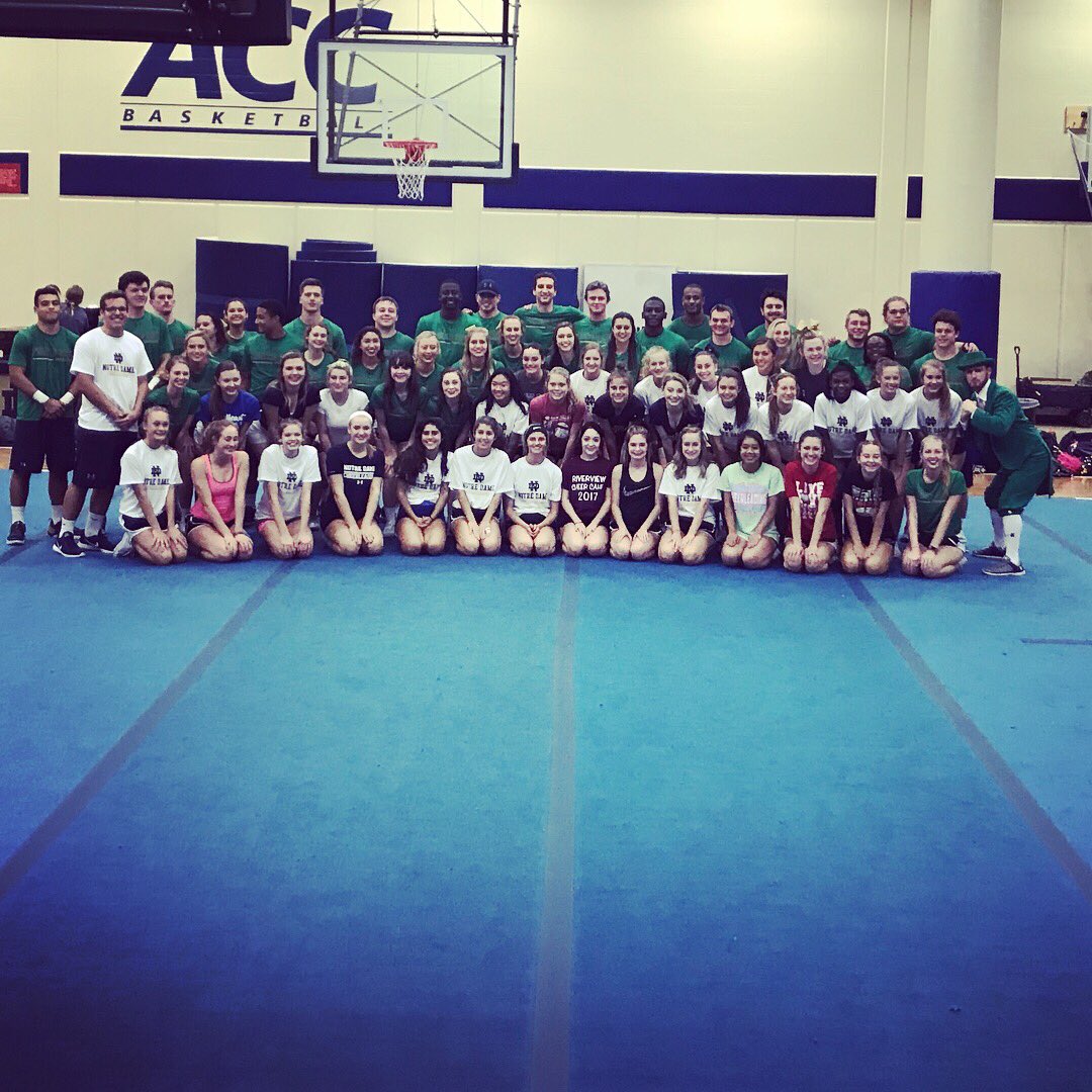 NDCheerTeam's tweet photo. Thank you to all of the athletes from far and wide who attended our stunt clinic today! #GoIrish #NDcheer #BuildingChampions https://t.co/vJtMPVhZJD