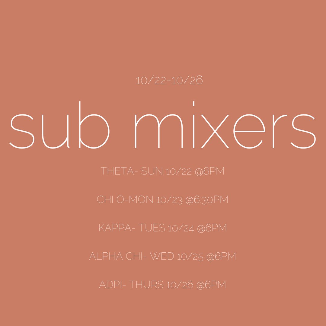 SUB Mixer schedule for this week!