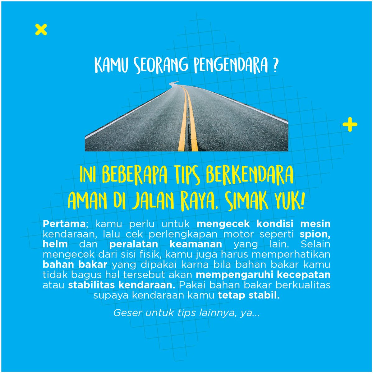 JNE_ID's tweet photo. Selamat siang,Yuk kita simak Tips JNE dalam berkendara yang aman di jalan.
selengkapnya swipe gambar nya yaa.

#Jne
#TipsJne https://t.co/3pWjfZ9Zid