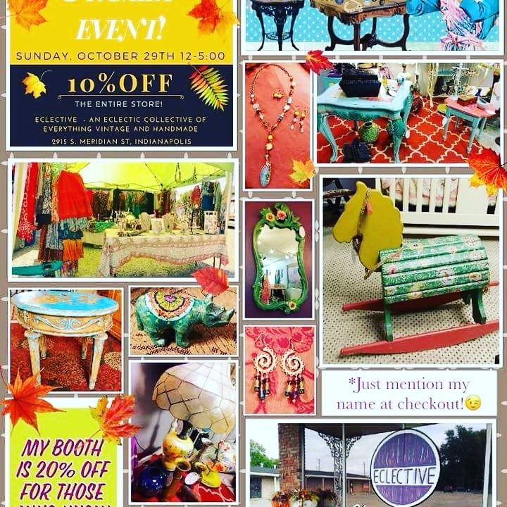 ShopEclective's tweet photo. Clme on out and meet the makers! 10% off entire store! October 29th 1-5. #Indy #handmade #shopeclective #fun #costumecontest #pumpkins https://t.co/Yud5ZI1wfP