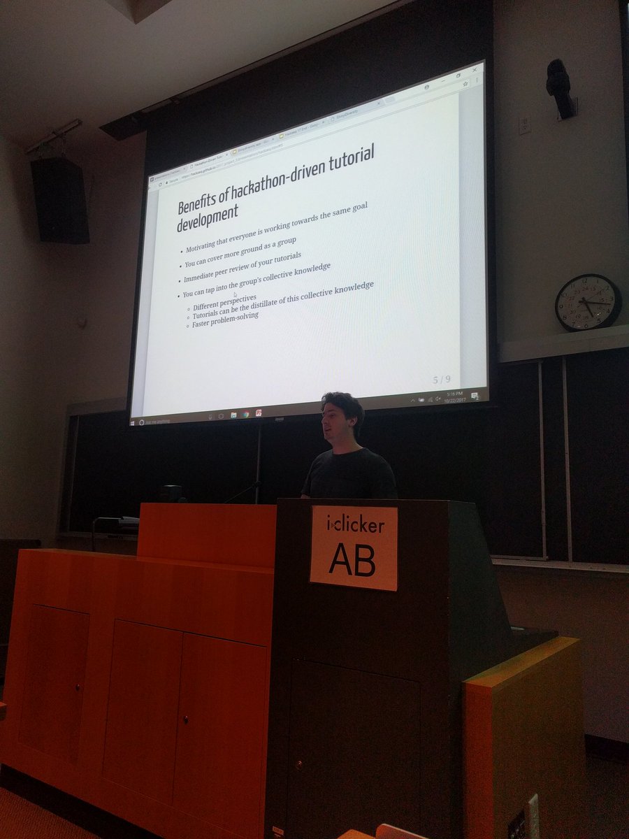 jakelever0's tweet photo. @grandebruno talks about what they learnt writing R tutorials at #hackseq17 https://t.co/n6ivW1qfTu