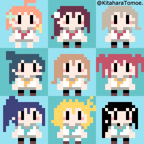 北原朋萌 Twitter वर ｒｔ 32ｘ32のドット絵は結構前に打ってたりする 千歌ちゃんのアホ毛とマリーの髪は はみ出てるけど