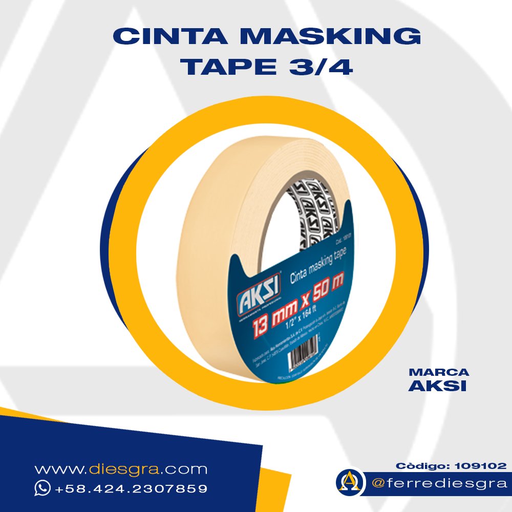 ferrediesgra's tweet photo. CINTA MASKING TAPE disponible para despacho inmediato al mayor #diesgra #ferrediesgra #pintura #albañileria #remodelacion #expoconstruya https://t.co/6v7bONNrxe