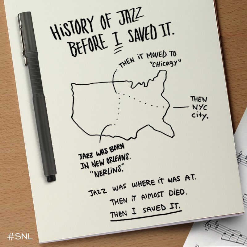 nbcsnl's tweet photo. Nerlins. Chicagy. NYC City. #HowGoslingSavedJazz #SNL https://t.co/P9s2SEOJL7