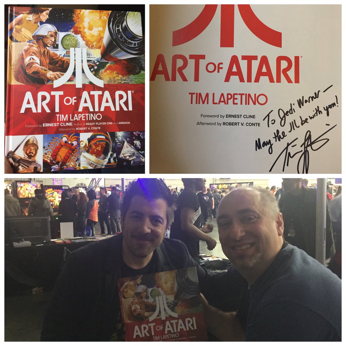jediguybrarian's tweet photo. Pleasure 2meet @lapetino author of #ArtofAtari at #PortlandRetroGamingExpo & amazing #Atari artist #SteveHendricks I recommend their books! https://t.co/oArpyURMZU