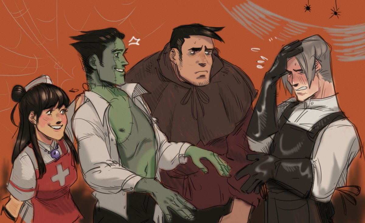 they dragged edgeworth to a costume party and they ALL thematically MATCHED and hes EMBARRASSED !