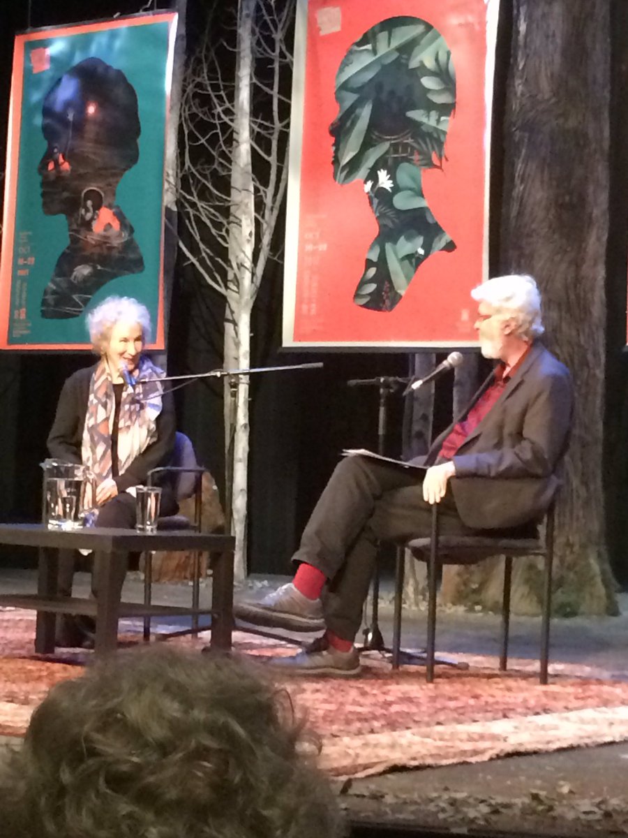 IndieBookAwards's tweet photo. To wrap up this amazing @VanWritersFest, @HalWake in conversation with the delightful & witty @MargaretAtwood #writeon #true #fair #bluprnt https://t.co/fcoXAewNjG