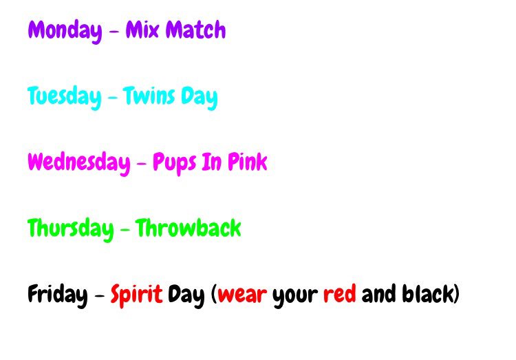 MckPepClub18's tweet photo. HAPPY SPIRIT WEEK: PLEASE SHOW YOUR SPIRIT BY PARTICIPATING IN THE FOLLOWING THEMES🐾 https://t.co/ZLmYHIRzAP