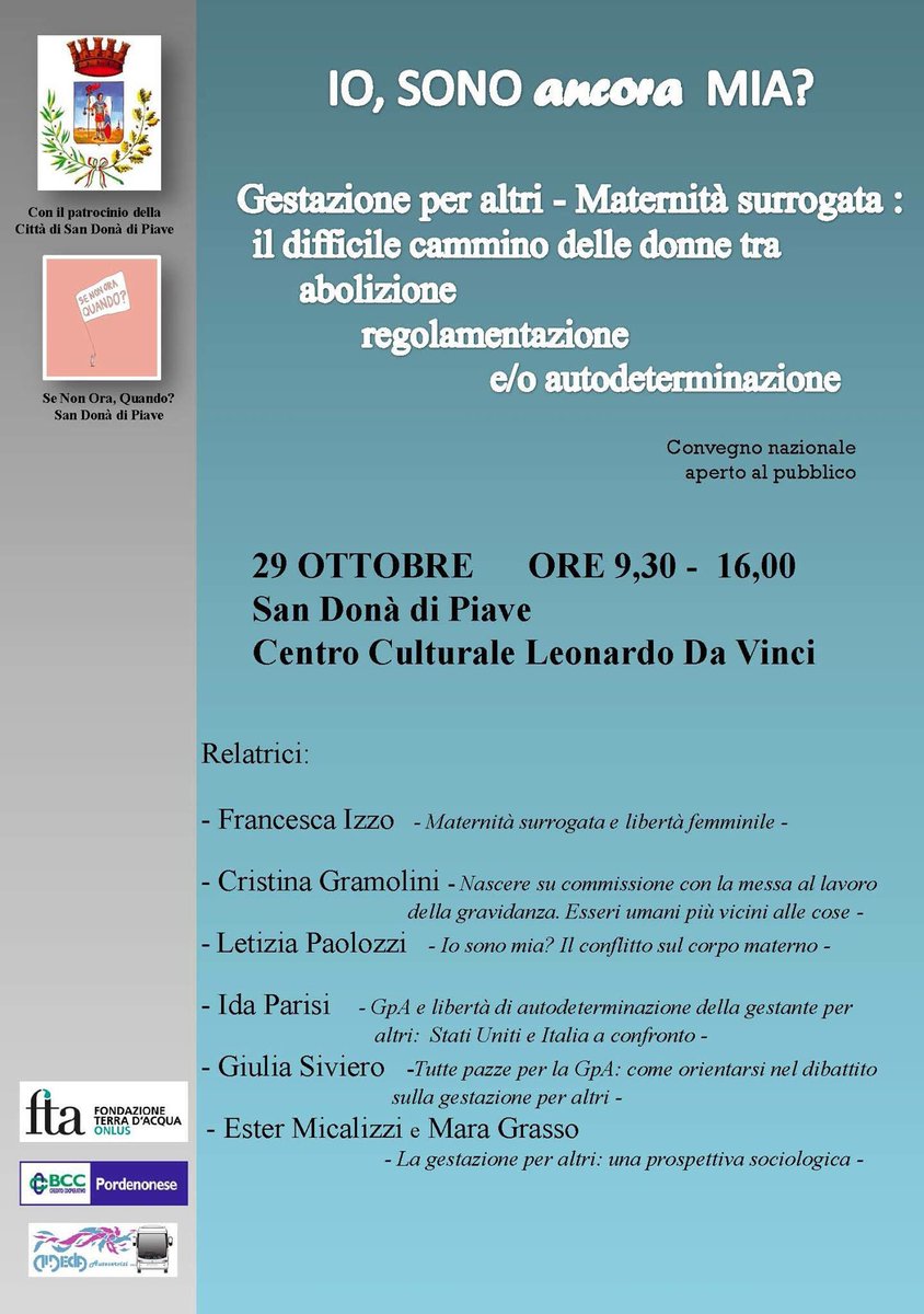 ida_parisi's tweet photo. Il 29 ottobre sarò a San Donà di Piave per parlare di #GestazionePerAltri e #Dirittoall’autodeterminazionedelladonna. https://t.co/fKi35en9TL