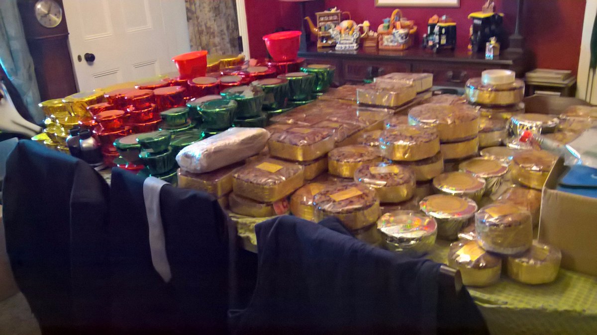 thechirnells's tweet photo. not going to use dinning room for a while, new Cherry Christmas cake and new for this year 12 sweet mince pies in a Christmas tree box https://t.co/Yx1mAN7vdI