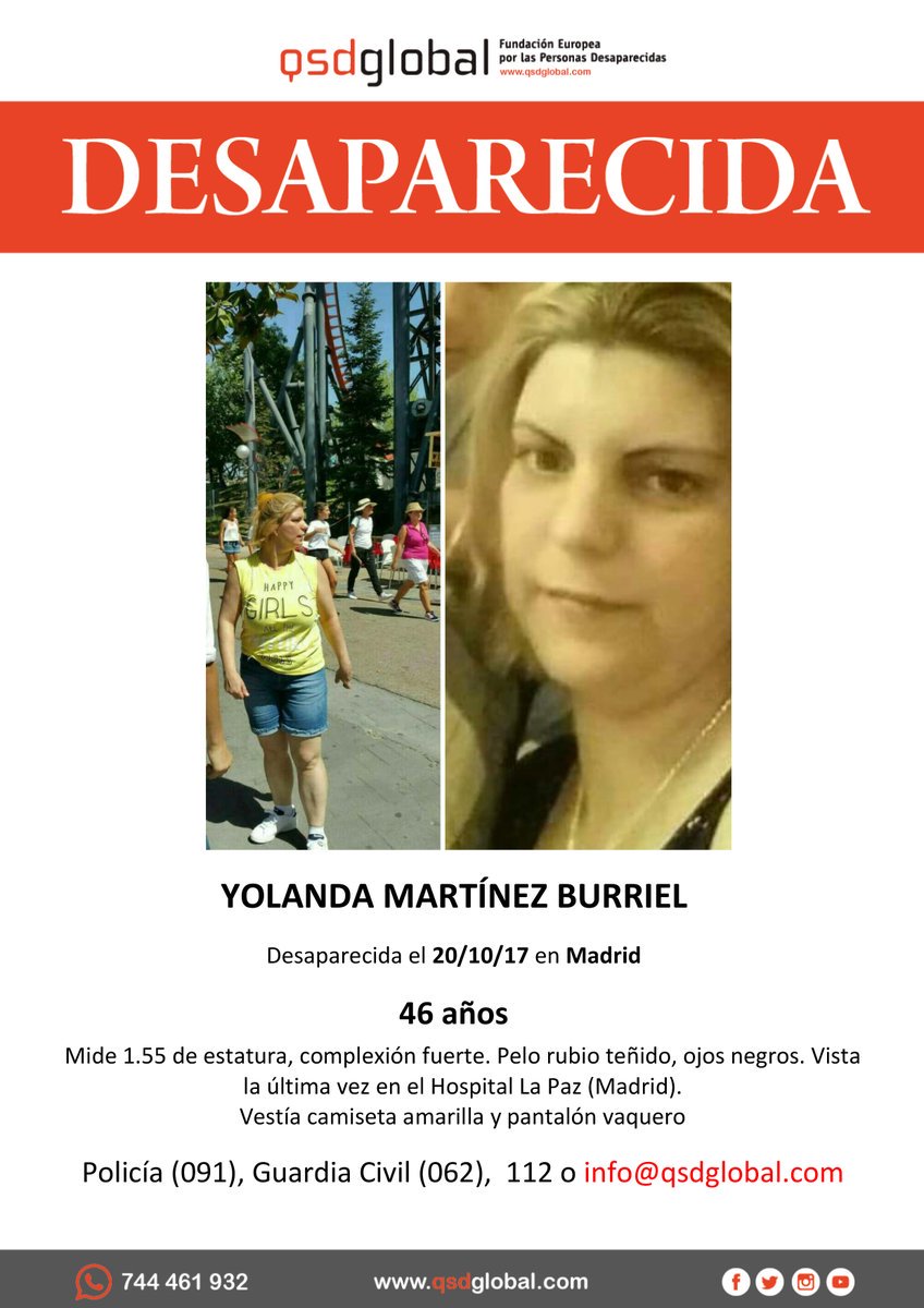 guardiacivil's tweet photo. #Colabora ⚠
Esta es Yolanda y ha #desaparecido en #Madrid 
Si la ves llámanos
☎062
☎091
☎112
Tu RT no cuesta nada y puede ayudar mucho https://t.co/16DOZ2u7oz