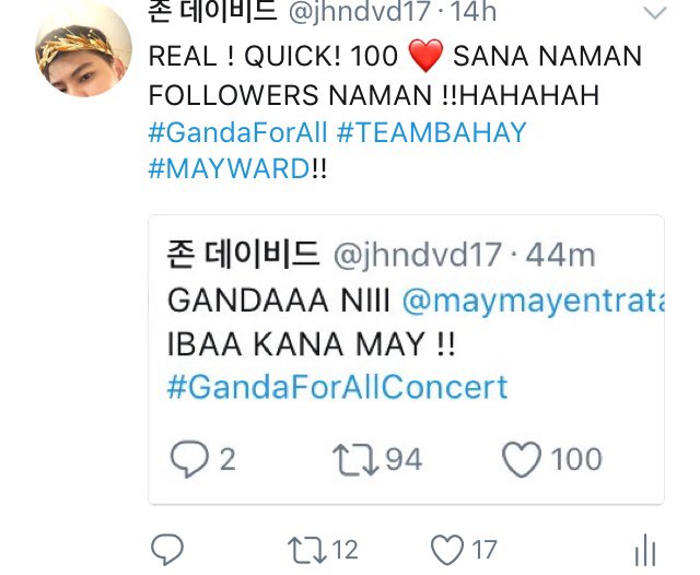 jhndvd17's tweet photo. SOBRANG SAYA KO!! TY #MAYWARDFANS #FANAKO #GandaForAllConcert nakaka shooktt!! 505 RT TAS 700+ HEARTS!! FOLLOW NIYOKO FOFOLLOW BACK KO KAYO https://t.co/qGdPyvdZt3