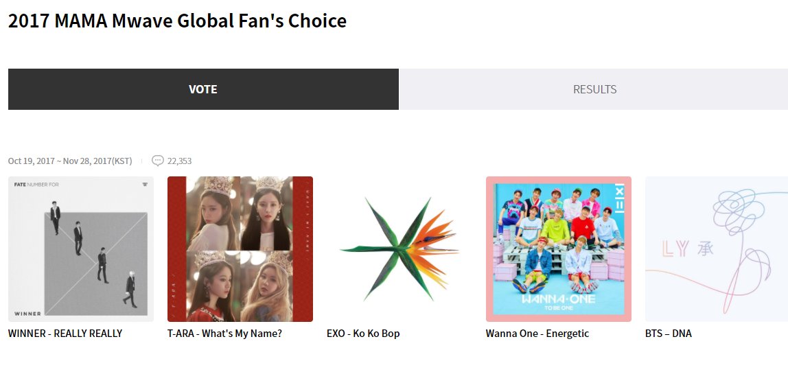 OfficialMwave's tweet photo. [Mwave Global Fans' Pick] The Final Round of #MMusicChart!
#WINNER #T_ARA @weareoneEXO @WannaOne_twt @BTS_twt
VOTE!👉 https://t.co/ITvHQPTqCq https://t.co/ZTs9AwbWdv