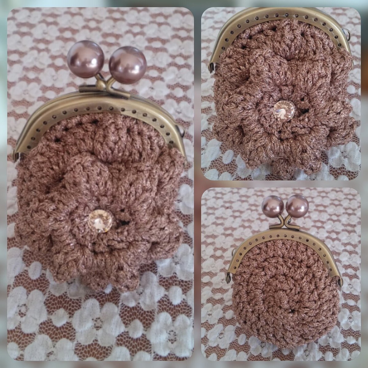 LaDoppiaE's tweet photo. Portamonete bronzo con brillantino centrale #portamonete #coinpurse #puntopopcorn #uncinetto #crochet #handmade https://t.co/3hTjRhgkCP