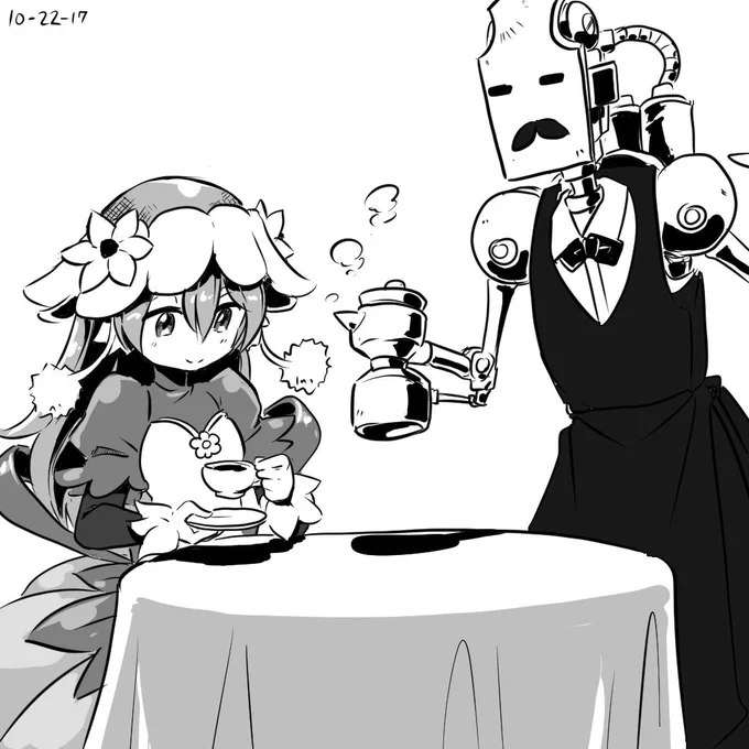 #OC_tober Day 22: Flower being served hot brown water! (2010)
https://t.co/GnOu7FJqty

There seems to be a small friend swimming in her cup. 