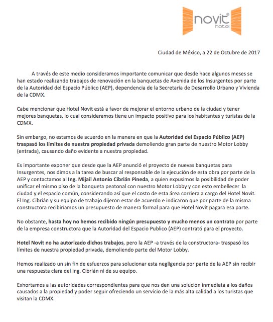 HotelNovit's tweet photo. Mala ejecución en banquetas de Insurgentes @aepCDMX invade propiedad privada de @hotelnovit ayuda @ManceraMiguelMX  https://t.co/NKod4e6SyT https://t.co/auTgenGRYr