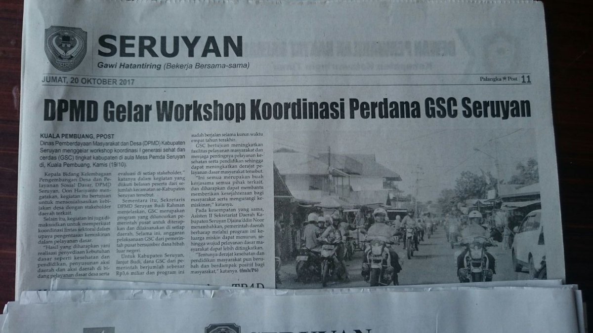 Workshop Koordinasi GSC <a href="/gsc_seruyan/">GSC SERUYAN</a> dimuat di Palangkaraya Post <a href="/EkoSandjojo/">Eko P. Sandjojo</a> <a href="/KemenDesa/">Fast Track Travel</a> <a href="/taufikmadjid71/">IG : taufik.madjid</a>