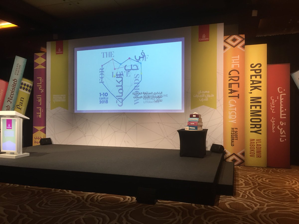 Taaleem's tweet photo. Eagerly awaiting the big reveal @EmiratesLitFest this morning #EAFOL - who will be announced? An enthusiastic crowd wait in anticipation! https://t.co/5LbDbXqaM6