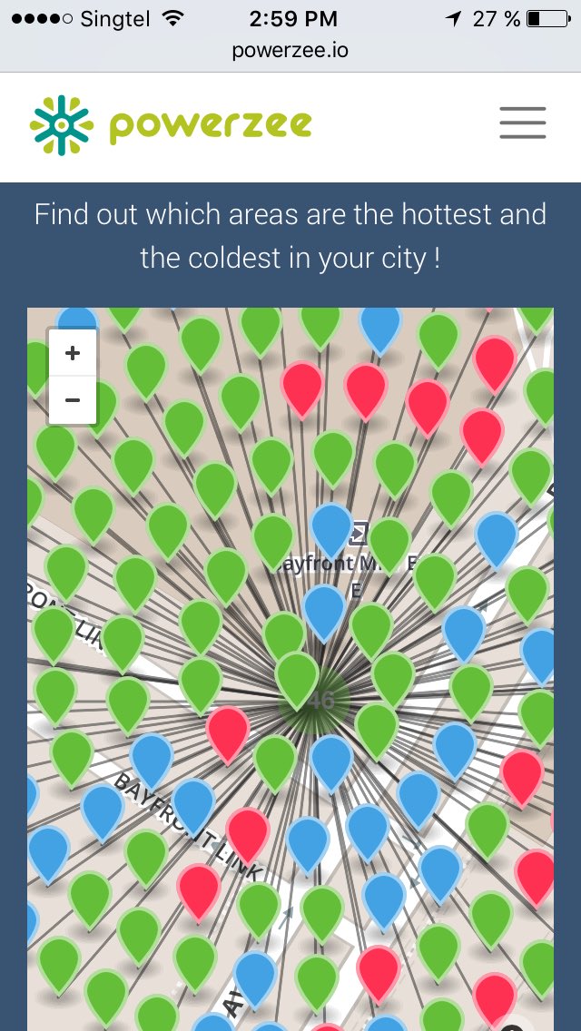 JulieDallard's tweet photo. Check out the #PowerZee website https://t.co/H0qdU7qM5R and the #PowerZee interactive Hot-Cold map of Singapore! #SIEW2017 #ENGIE https://t.co/ibi2rkXBkl