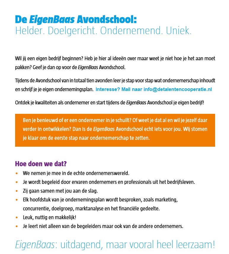 DeTalentenCoop's tweet photo. Studerende ondernemer opgelet! @SWFryslan helpt je om eigen baas te worden. Student @NHL_Hogeschool en @Stenden durf jij de uitdaging aan? https://t.co/ij816e0ssN