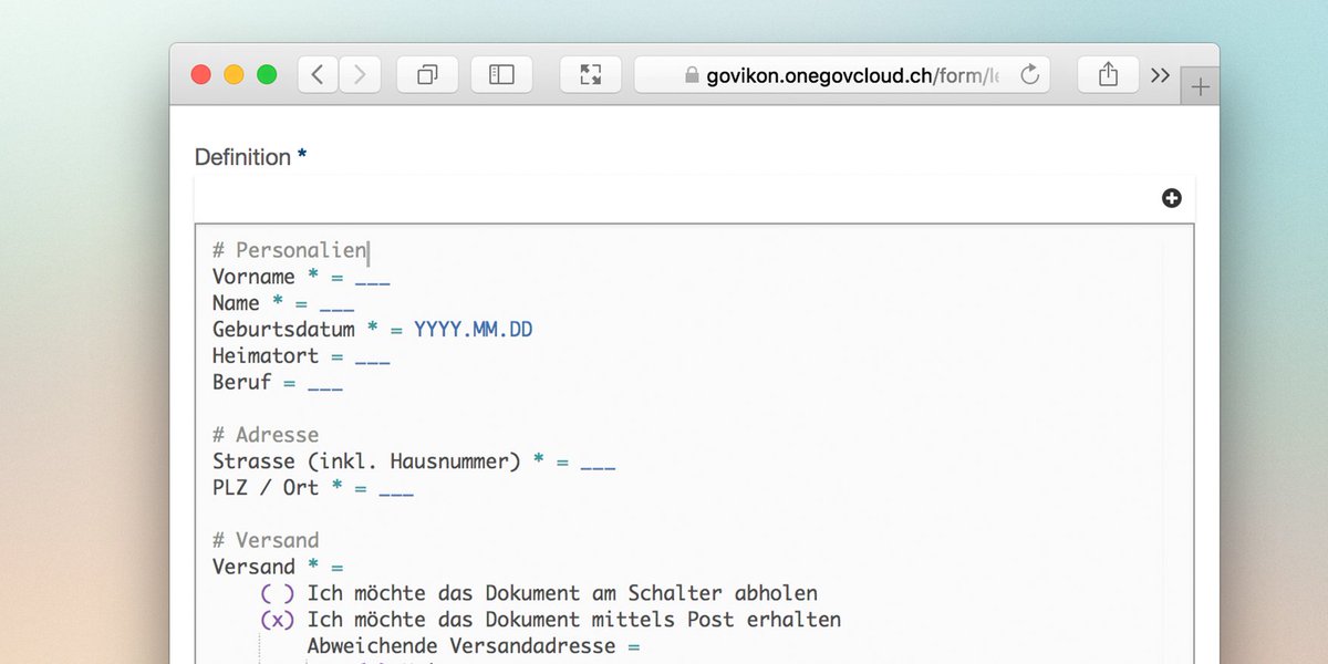 seantis's tweet photo. #Formulare einfach erstellen mit #Formcode https://t.co/WAs4bJgk3f #eGovernment https://t.co/J5naBoTQhy