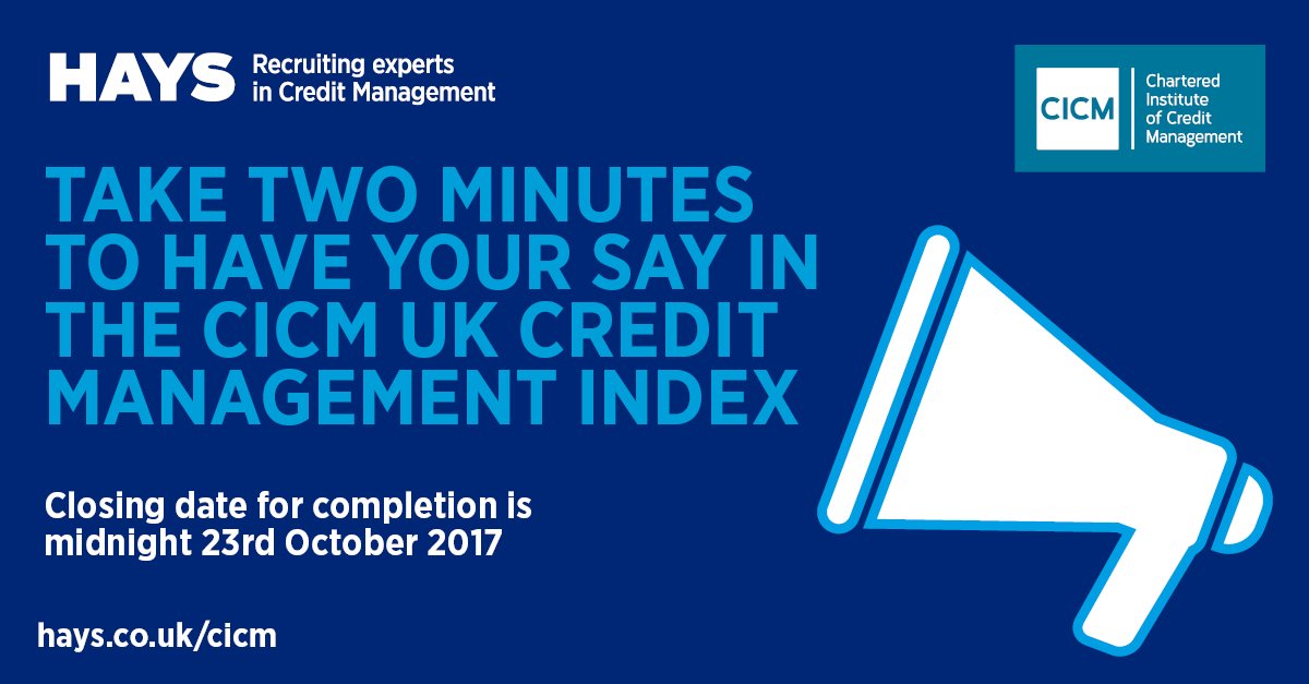Deadline is today for the <a href="/CICM_HQ/">Chartered Institute of Credit Management</a> Index. Have your say before midnight tonight.  lnkd.in/dSPGpQU