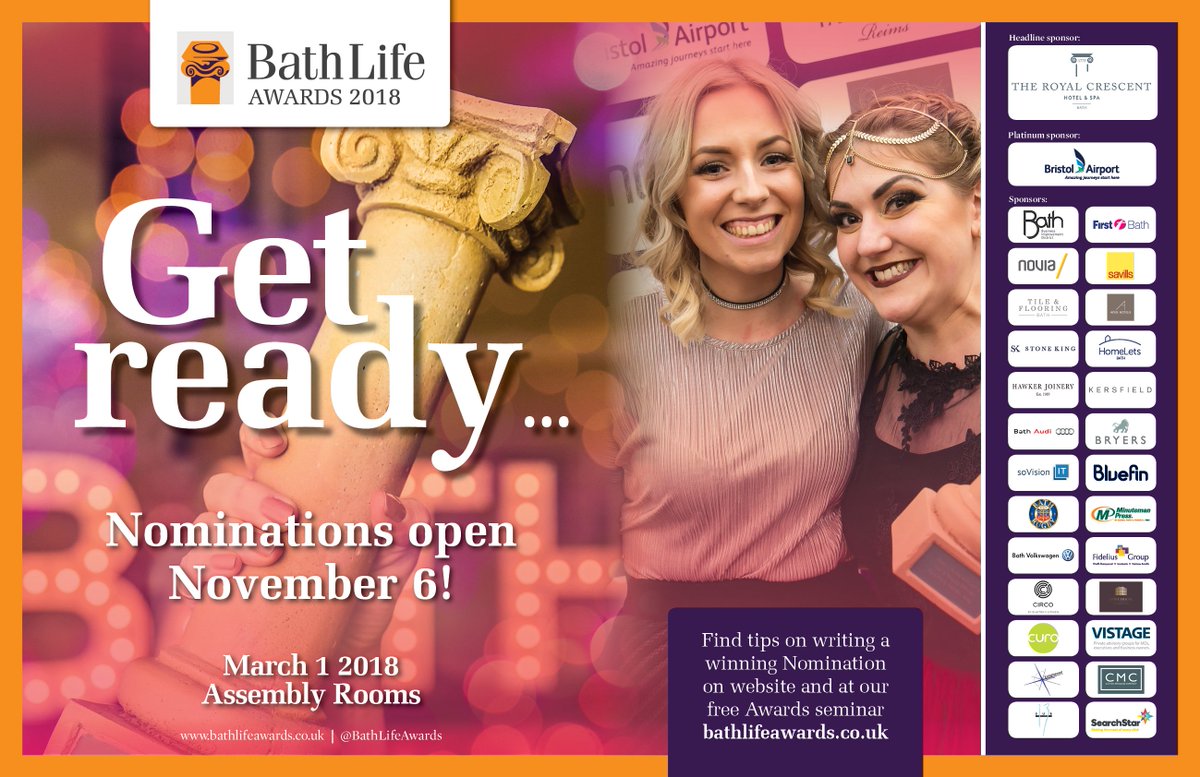 BathLifeAwards's tweet image. Two weeks until nominations open! Check out our 12 top tips to make your nomination stand out! goo.gl/nU1Fc8 #Countdownhasstarted