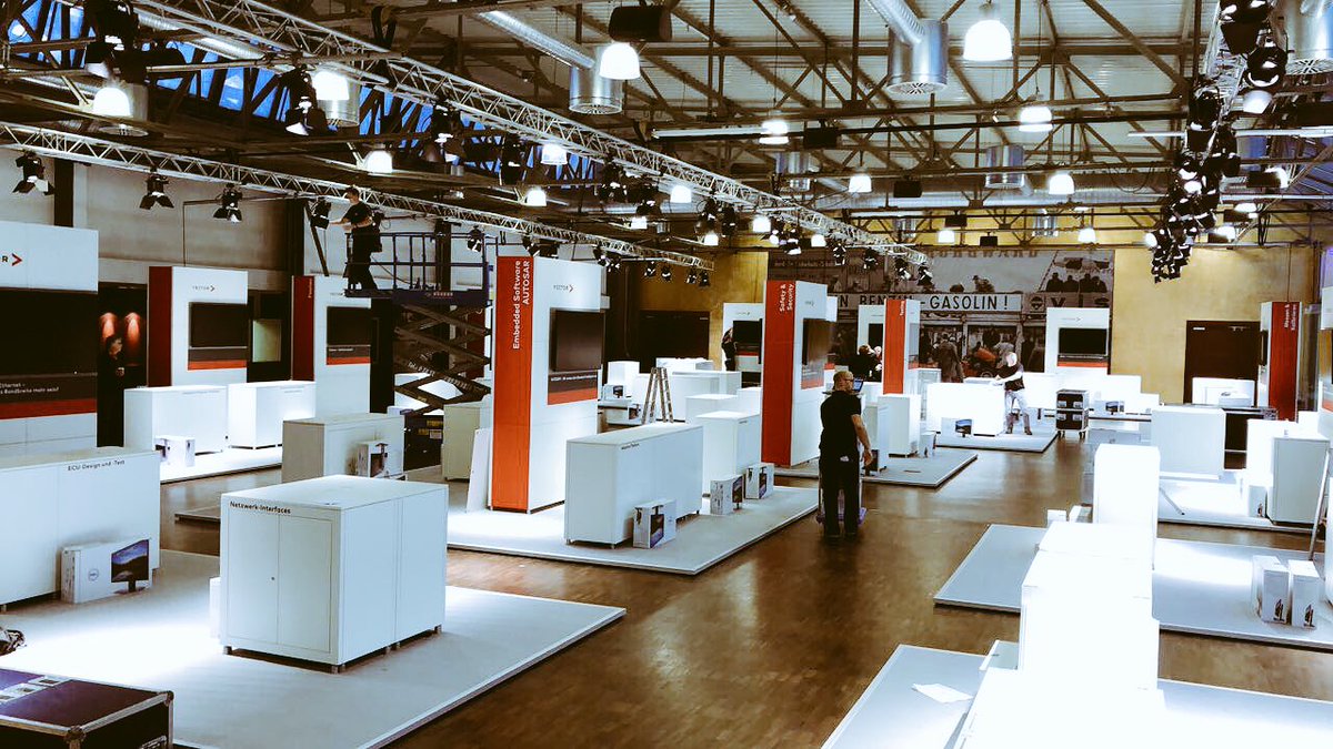 vectorgrp's tweet image. “It’s been a hard day’s night...” 🎶 – Construction almost done, looking forward to tomorrow! #VTT17 #automotive #technologydays
