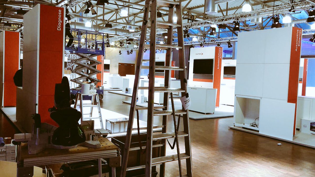 vectorgrp's tweet image. “It’s been a hard day’s night...” 🎶 – Construction almost done, looking forward to tomorrow! #VTT17 #automotive #technologydays
