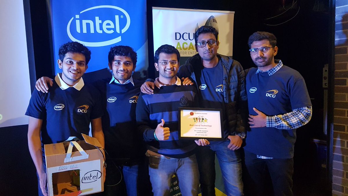 HungersHope's tweet photo. We won 'Best use of Tech' award #STEAMhack for catering local as well as global issue!  @RyanAcademy @Intel_IRL Thanks for the opportunity☺ https://t.co/CfQhSpG7Y7